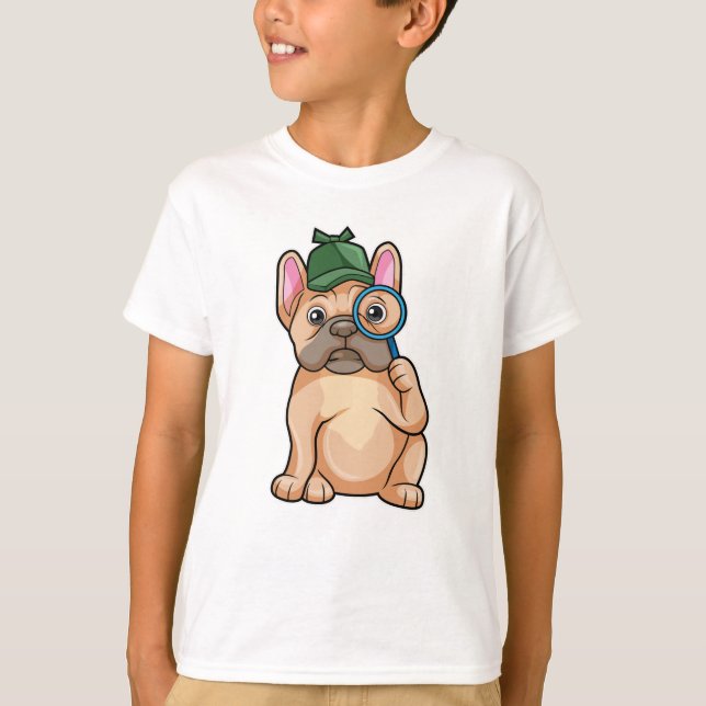 French bulldog as Detective with Magnifying glass T-Shirt (Front)
