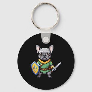 French Bulldog As Retro Video Game Character  Keychain