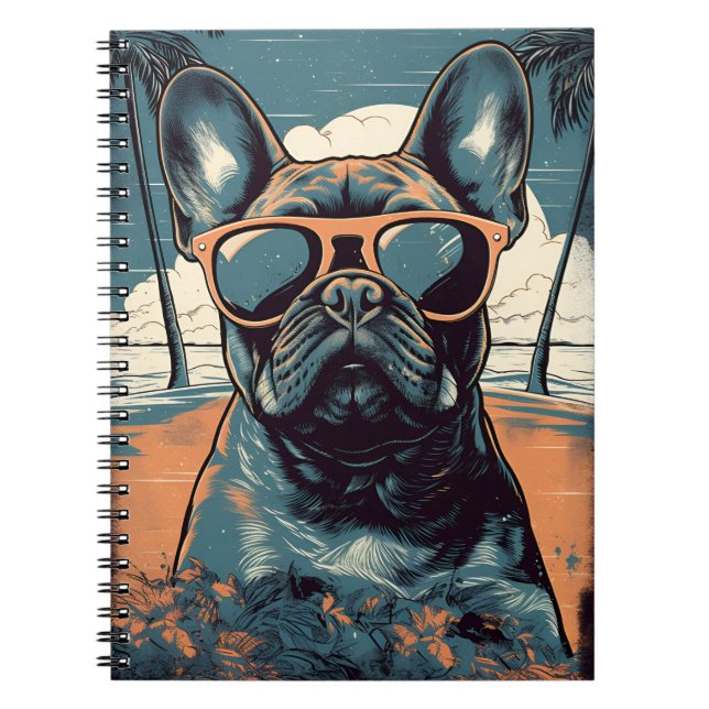 French Bulldog at a tropical beach during sunset Notebook (Front)