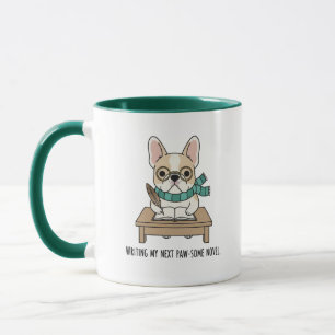 French Bulldog Author Cute Writer Dark Green Drink Mug