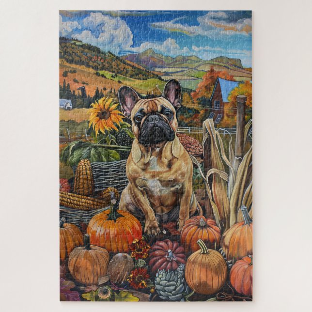 French Bulldog Autumn Harvest Thanksgiving Jigsaw Puzzle (Vertical)