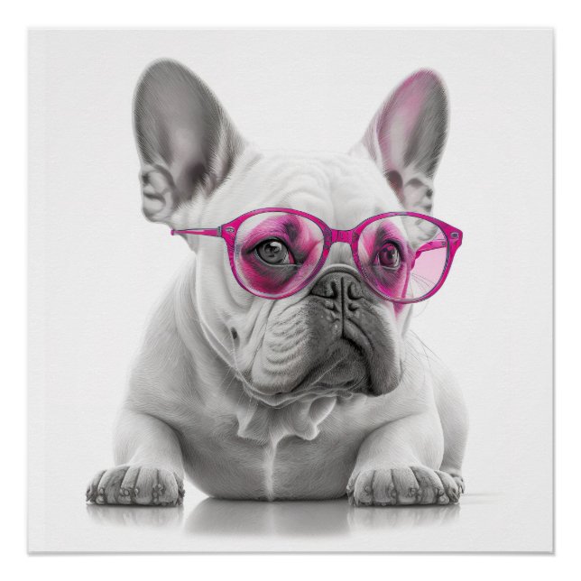 French Bulldog avec affiche en verre rose (Devant)