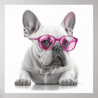French Bulldog avec affiche en verre rose