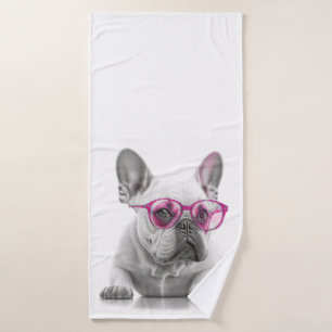 French Bulldog avec lunettes roses serviette de ba