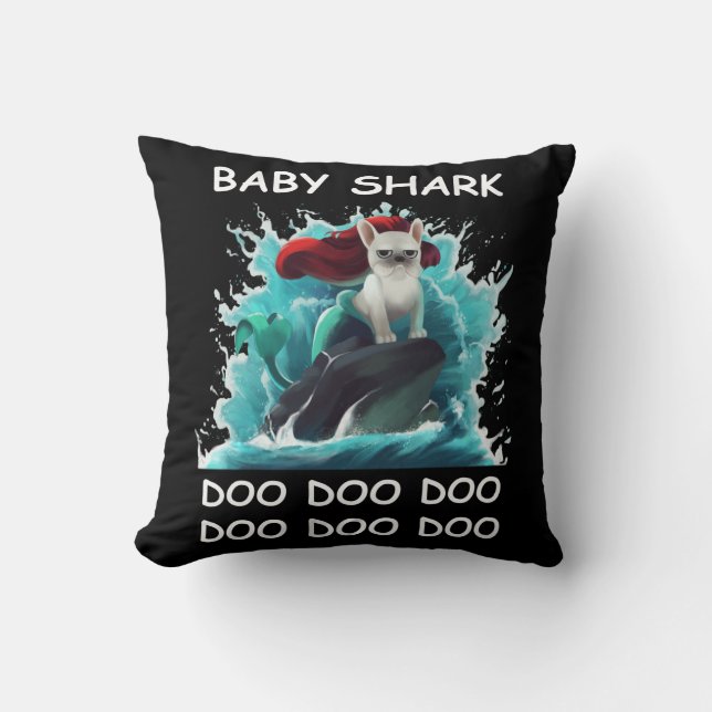 French Bulldog | Baby Shark Doo Doo Doo Throw Pillow (Front)