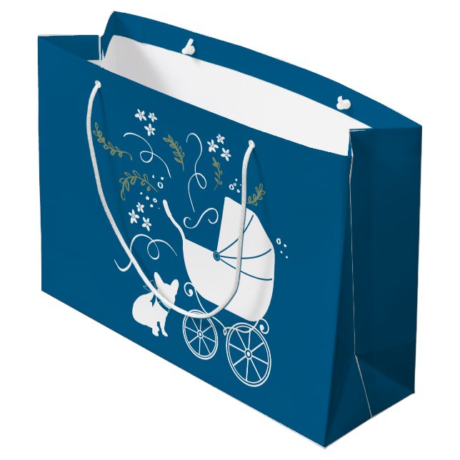 French Bulldog Baby Shower Frenchie Frenchy Large Gift Bag (Back Angled)