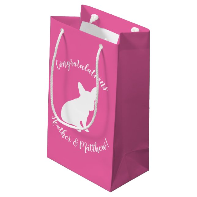 French Bulldog Baby Shower Frenchie Pink Small Gift Bag (Back Angled)