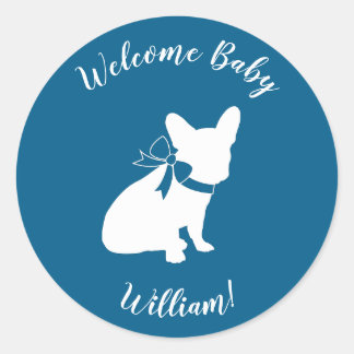 French Bulldog Baby Shower Frenchy Frenchie Blue Classic Round Sticker
