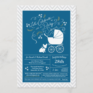 French Bulldog Baby Shower Frenchy Frenchie Blue Invitation