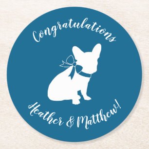 French Bulldog Baby Shower Frenchy Frenchie Blue Round Paper Coaster