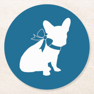 French Bulldog Baby Shower Frenchy Frenchie Blue Round Paper Coaster