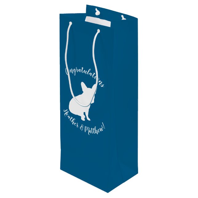 French Bulldog Baby Shower Frenchy Frenchie Blue Wine Gift Bag (Back Angled)