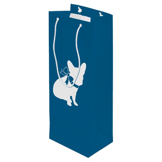 French Bulldog Baby Shower Frenchy Frenchie Blue Wine Gift Bag (Back Angled)