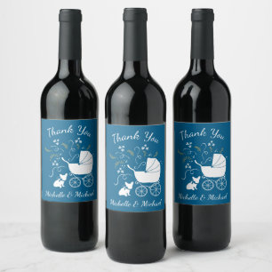 French Bulldog Baby Shower Frenchy Frenchie Blue Wine Label