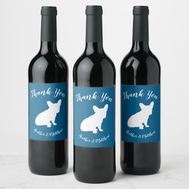 French Bulldog Baby Shower Frenchy Frenchie Blue Wine Label (Bottles)