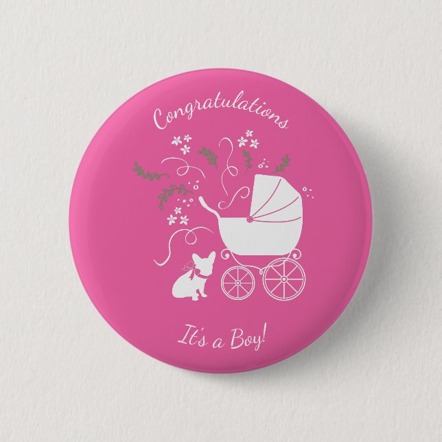 French Bulldog Baby Shower Frenchy Frenchie Pink 2 Inch Round Button (Front)