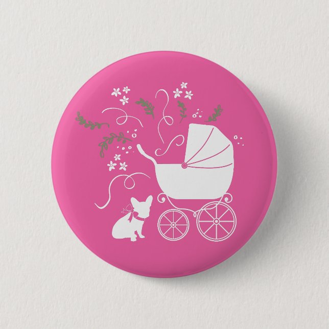 French Bulldog Baby Shower Frenchy Frenchie Pink 2 Inch Round Button (Front)