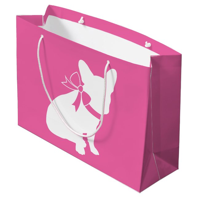 French Bulldog Baby Shower Frenchy Frenchie Pink Large Gift Bag (Back Angled)