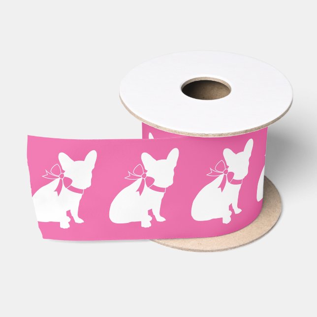 French Bulldog Baby Shower Frenchy Frenchie Pink Satin Ribbon (Spool)