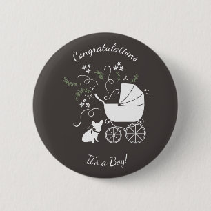 French Bulldog Baby Shower Grey 2 Inch Round Button