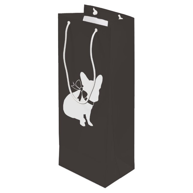 French Bulldog Baby Shower Grey Wine Gift Bag (Back Angled)