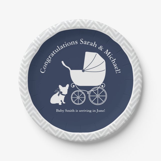French Bulldog Baby Shower Plate Design 4 (Front)