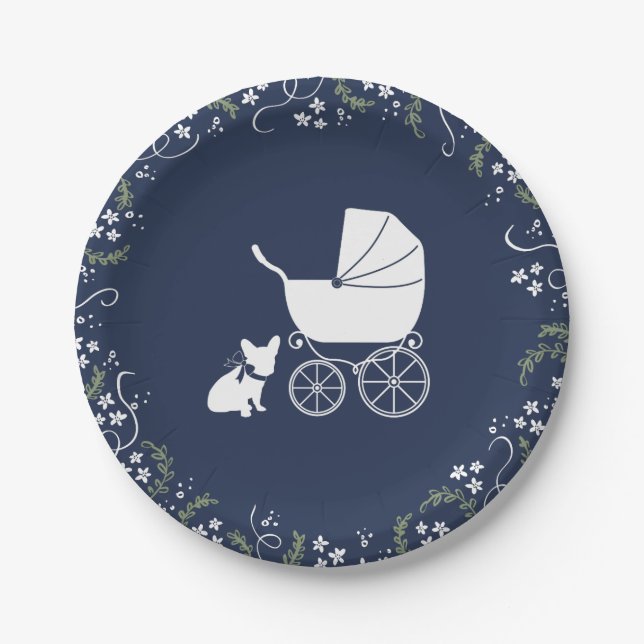 French Bulldog Baby Shower Plates Design 3 (Front)