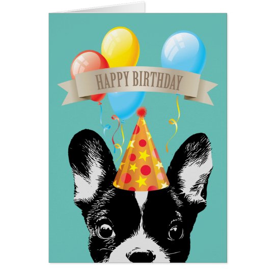 French Bulldog & Balloons Happy Birthday Card