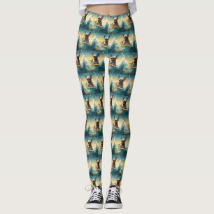 French Bulldog Beach Surfing Painting  Leggings