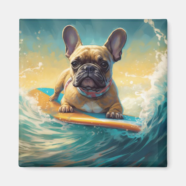 French Bulldog Beach Surfing Painting  Magnet (Front)