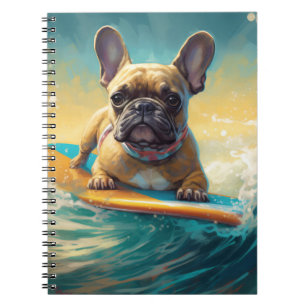French Bulldog Beach Surfing Painting  Notebook