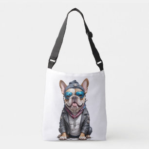 French Bulldog Biker Rebel in Leather Jacket Cool Crossbody Bag