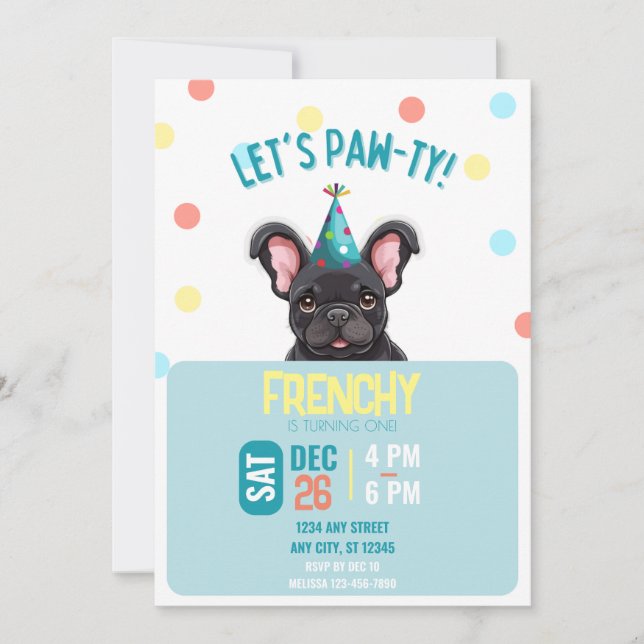 French Bulldog Birthday Invitation (Front)