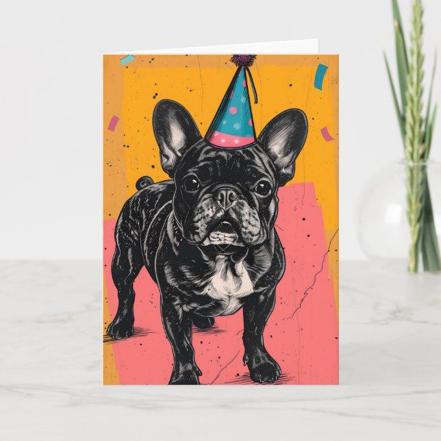 French Bulldog Birthday Party Greeting Card (Front)