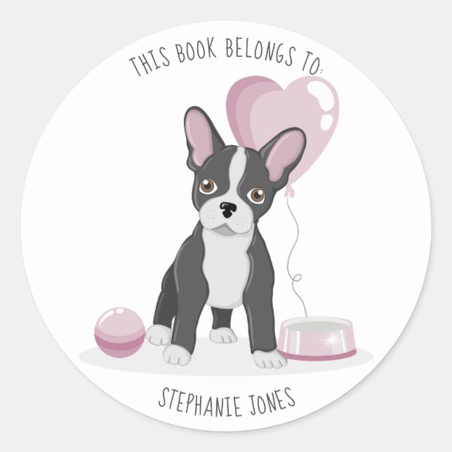 French Bulldog Birthday This Book Belongs to Classic Round Sticker (Front)