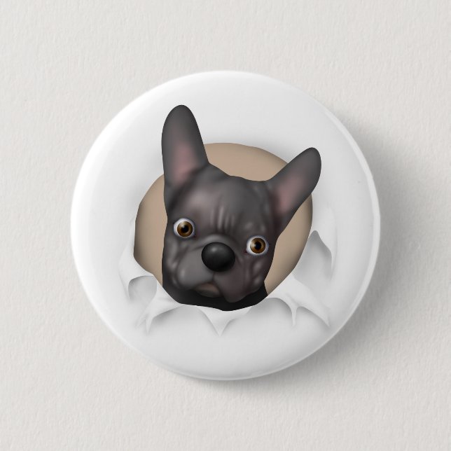 French Bulldog (Black) Busting Out 2 Inch Round Button (Front)