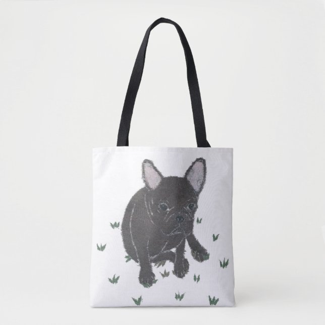 French Bulldog, Black Frenchie, Minimalist, Cute Tote Bag (Front)