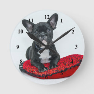 French Bulldog Black Pillow Photo Round Clock
