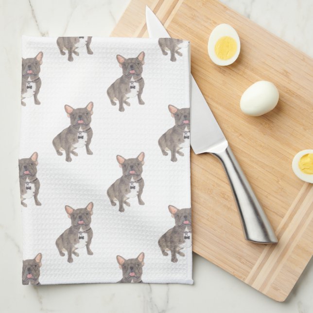 French Bulldog (Blue Grey Silver Chocolate Lilac) Kitchen Towel (Quarter Fold)