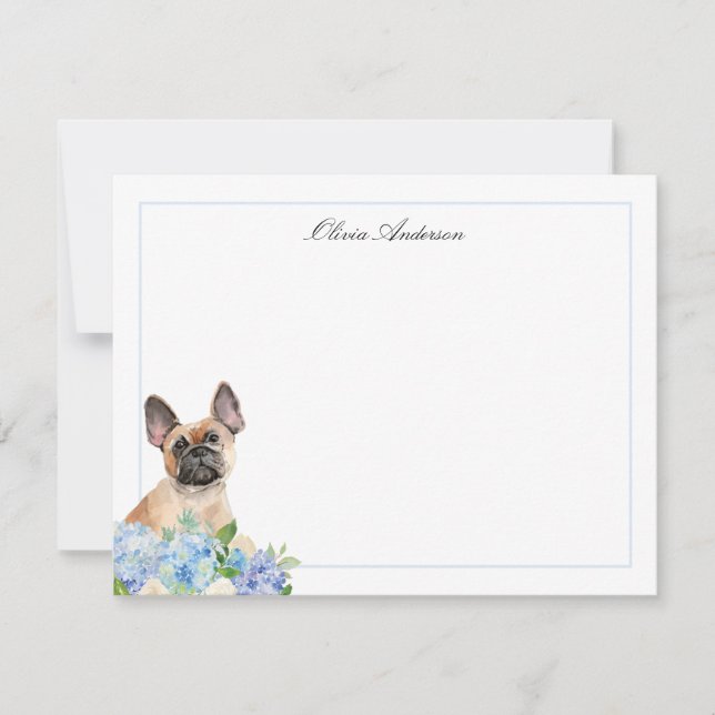 French Bulldog Blue Hydrangea Personalized Card (Front)
