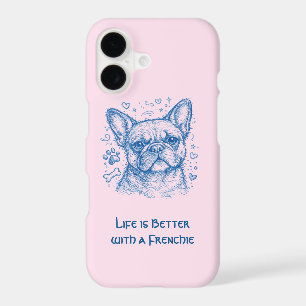 French Bulldog blue lineart doodle frenchie pink