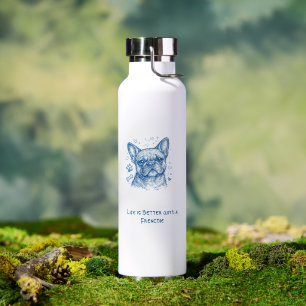 French Bulldog blue lineart doodle frenchie Water Bottle