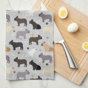 French Bulldog Bones and Paws Grey Kitchen Towel