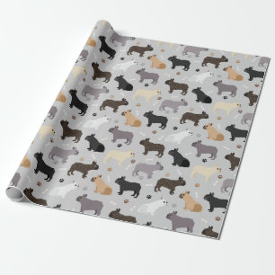 French Bulldog Bones and Paws Grey Wrapping Paper