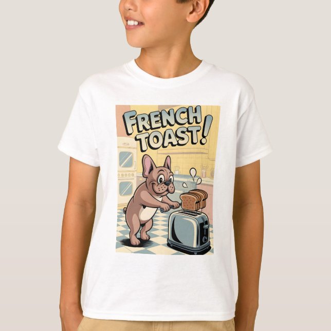 French Bulldog Breakfast Cartoon Art T-Shirt (Front)