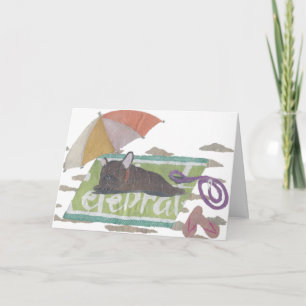 French Bulldog, Brindle Frenchie, Colourful, Beach Card