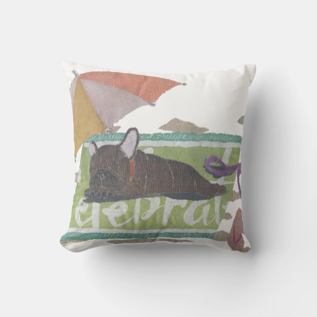 French Bulldog, Brindle Frenchie, Colourful, Beach Throw Pillow (Front)