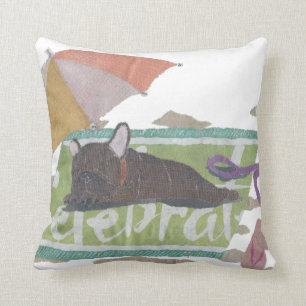French Bulldog, Brindle Frenchie, Colourful, Beach Throw Pillow
