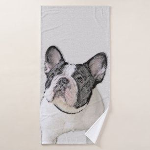French Bulldog (Brindle Pied) Painting - Dog Art Bath Towel Set