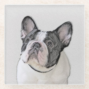 French Bulldog (Brindle Pied) Painting - Dog Art Glass Coaster